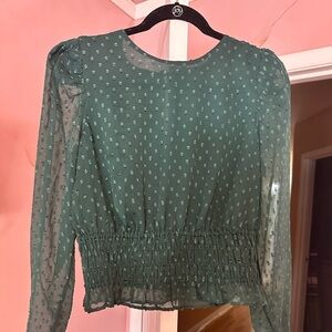 Green Swiss dot Express blouse